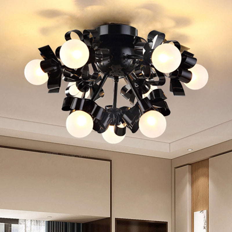 Contemporary Sputnik Semi Flush Mount Ceiling Fixture with Ball Glass Shade Black Living Room Ceiling Mounted Light Black Clearhalo 'Ceiling Lights' 'Close To Ceiling Lights' 'Close to ceiling' 'Semi-flushmount' Lighting' 598818