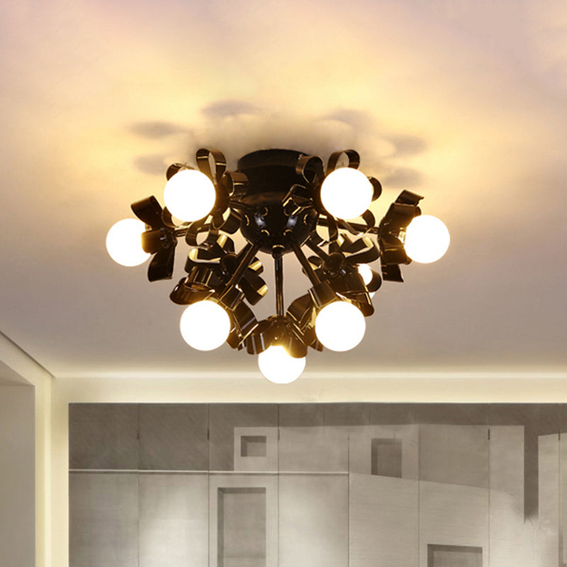 Contemporary Sputnik Semi Flush Mount Ceiling Fixture with Ball Glass Shade Black Living Room Ceiling Mounted Light Clearhalo 'Ceiling Lights' 'Close To Ceiling Lights' 'Close to ceiling' 'Semi-flushmount' Lighting' 598819