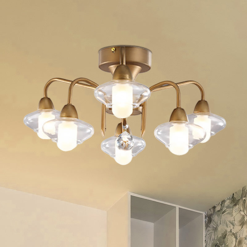 Modern Double Glass Shade Semi Flush Mount Light Metal 6 Lights Living Room Ceiling Flush Mount Clearhalo 'Ceiling Lights' 'Close To Ceiling Lights' 'Close to ceiling' 'Semi-flushmount' Lighting' 598824