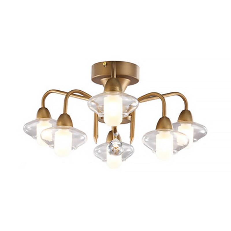 Modern Double Glass Shade Semi Flush Mount Light Metal 6 Lights Living Room Ceiling Flush Mount Clearhalo 'Ceiling Lights' 'Close To Ceiling Lights' 'Close to ceiling' 'Semi-flushmount' Lighting' 598826