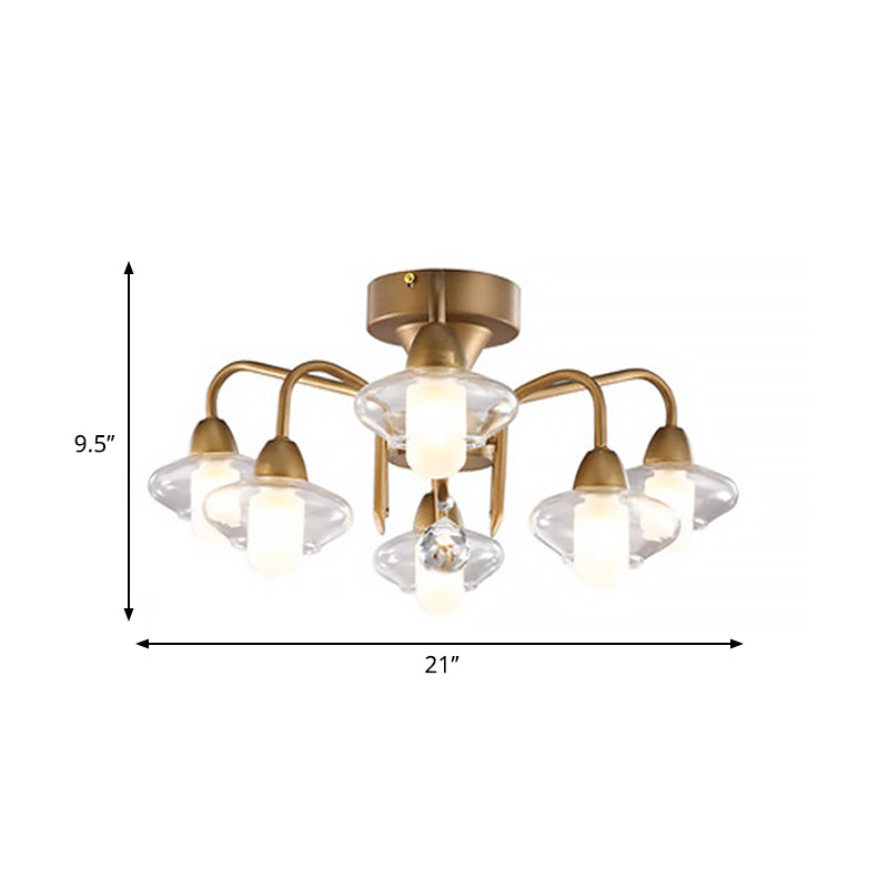 Modern Double Glass Shade Semi Flush Mount Light Metal 6 Lights Living Room Ceiling Flush Mount Clearhalo 'Ceiling Lights' 'Close To Ceiling Lights' 'Close to ceiling' 'Semi-flushmount' Lighting' 598827