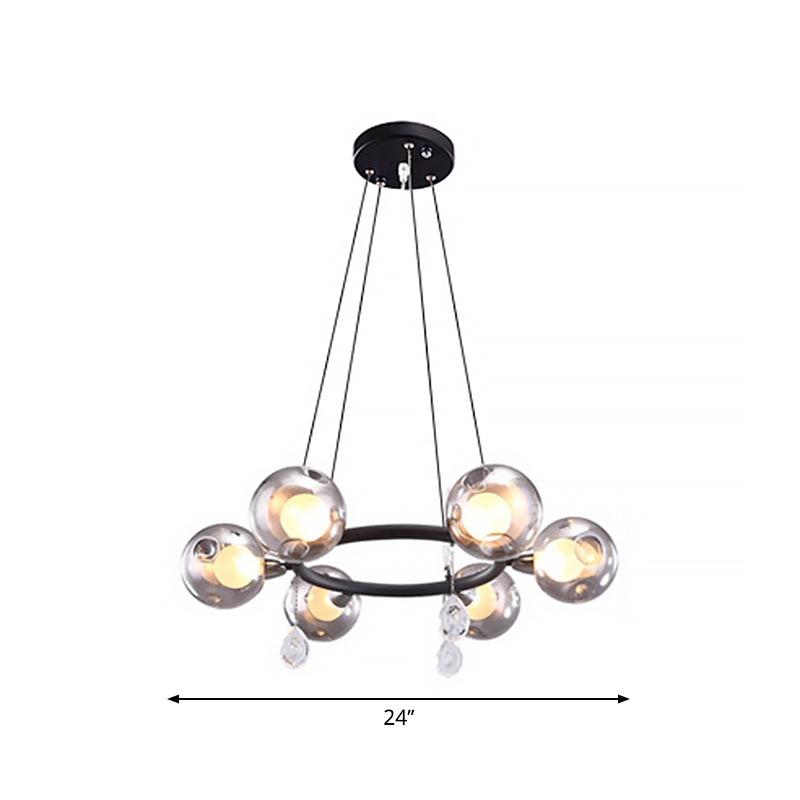 Modernist Ball Chandelier Pendant Smoke Dimpled Blown Glass 6/8 Lights Led Hanging Ceiling Lamp in Black Clearhalo 'Ceiling Lights' 'Chandeliers' 'Glass shade' 'Glass' 'Modern Chandeliers' 'Modern' Lighting' 598832