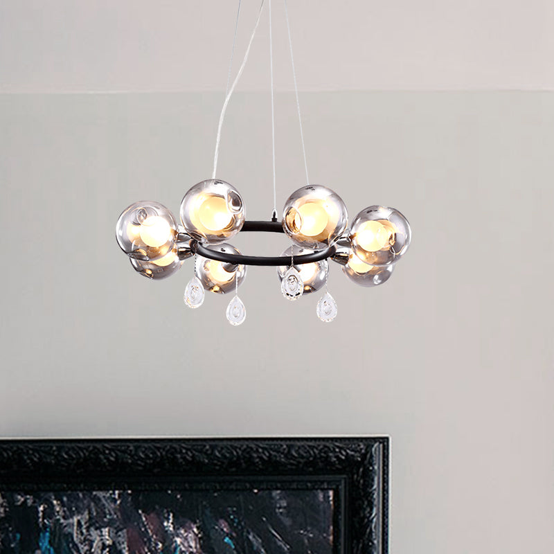 Modernist Ball Chandelier Pendant Smoke Dimpled Blown Glass 6/8 Lights Led Hanging Ceiling Lamp in Black Clearhalo 'Ceiling Lights' 'Chandeliers' 'Glass shade' 'Glass' 'Modern Chandeliers' 'Modern' Lighting' 598834