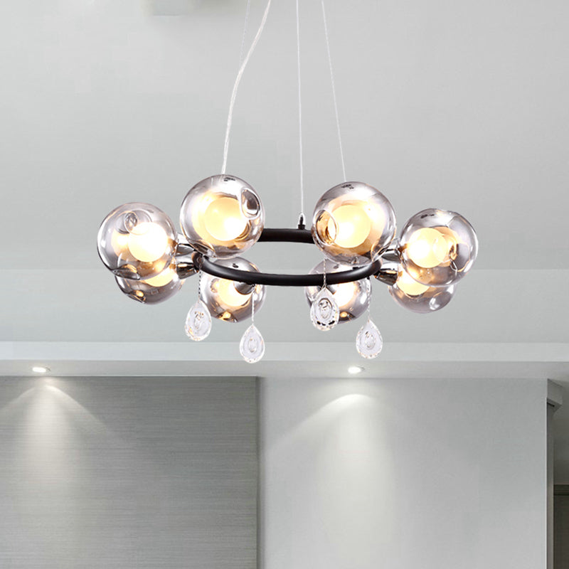 Modernist Ball Chandelier Pendant Smoke Dimpled Blown Glass 6/8 Lights Led Hanging Ceiling Lamp in Black Clearhalo 'Ceiling Lights' 'Chandeliers' 'Glass shade' 'Glass' 'Modern Chandeliers' 'Modern' Lighting' 598835