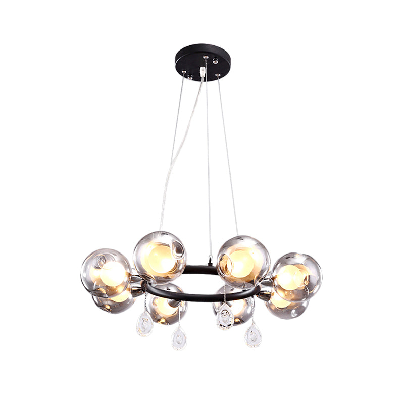 Modernist Ball Chandelier Pendant Smoke Dimpled Blown Glass 6/8 Lights Led Hanging Ceiling Lamp in Black Clearhalo 'Ceiling Lights' 'Chandeliers' 'Glass shade' 'Glass' 'Modern Chandeliers' 'Modern' Lighting' 598836