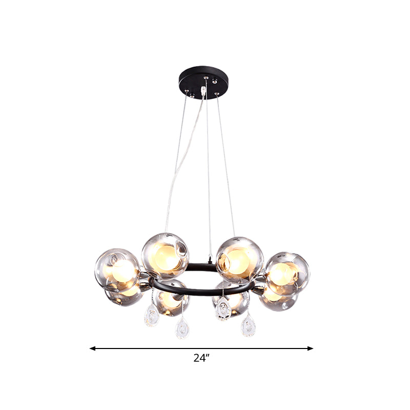 Modernist Ball Chandelier Pendant Smoke Dimpled Blown Glass 6/8 Lights Led Hanging Ceiling Lamp in Black Clearhalo 'Ceiling Lights' 'Chandeliers' 'Glass shade' 'Glass' 'Modern Chandeliers' 'Modern' Lighting' 598837