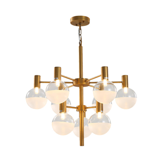 Black/Gold 2-Tier Global Chandelier Lighting Post-Modern 9/12 Lights Clear Glass Led Hanging Ceiling Lamp Clearhalo 'Ceiling Lights' 'Chandeliers' 'Glass shade' 'Glass' 'Modern Chandeliers' 'Modern' Lighting' 598841