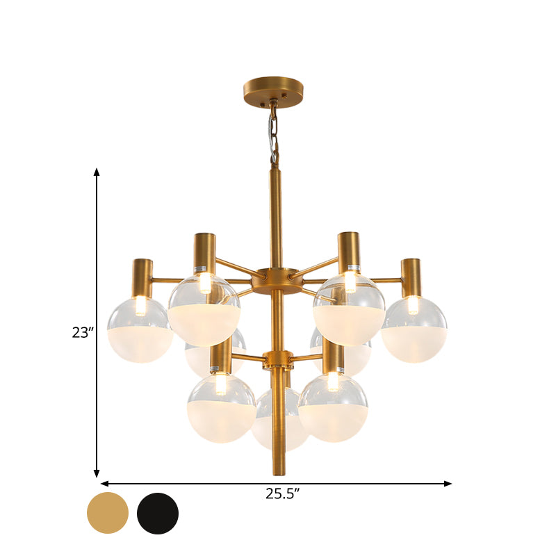 Black/Gold 2-Tier Global Chandelier Lighting Post-Modern 9/12 Lights Clear Glass Led Hanging Ceiling Lamp Clearhalo 'Ceiling Lights' 'Chandeliers' 'Glass shade' 'Glass' 'Modern Chandeliers' 'Modern' Lighting' 598842