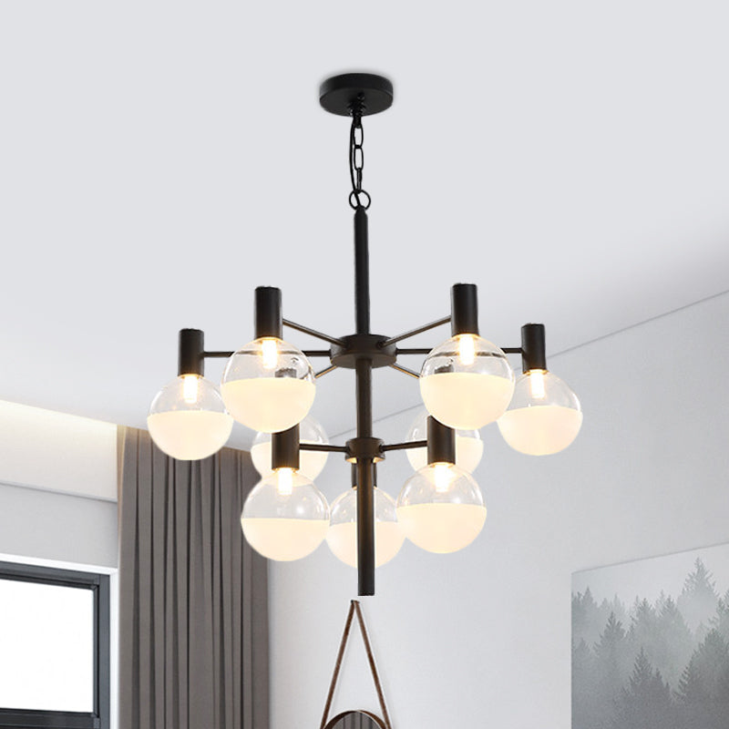 Black/Gold 2-Tier Global Chandelier Lighting Post-Modern 9/12 Lights Clear Glass Led Hanging Ceiling Lamp 9 Black Clearhalo 'Ceiling Lights' 'Chandeliers' 'Glass shade' 'Glass' 'Modern Chandeliers' 'Modern' Lighting' 598843