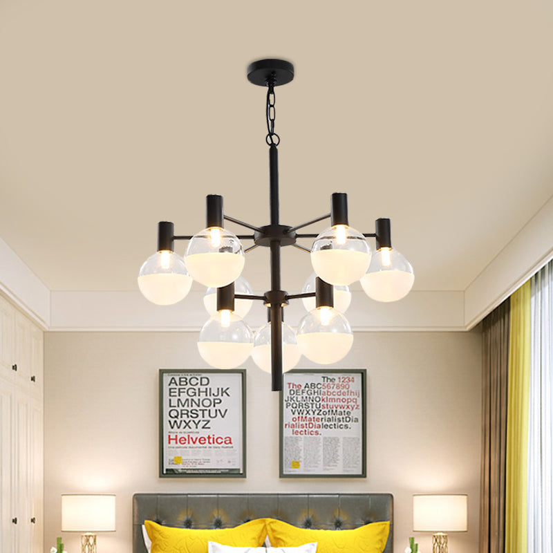 Black/Gold 2-Tier Global Chandelier Lighting Post-Modern 9/12 Lights Clear Glass Led Hanging Ceiling Lamp Clearhalo 'Ceiling Lights' 'Chandeliers' 'Glass shade' 'Glass' 'Modern Chandeliers' 'Modern' Lighting' 598845