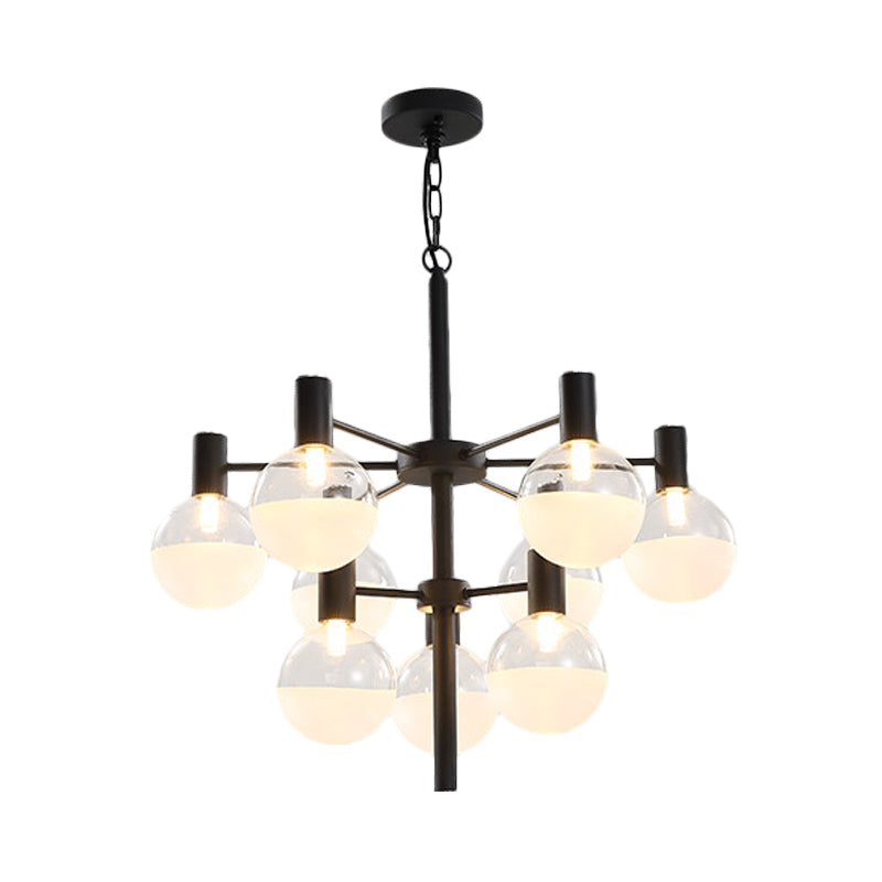 Black/Gold 2-Tier Global Chandelier Lighting Post-Modern 9/12 Lights Clear Glass Led Hanging Ceiling Lamp Clearhalo 'Ceiling Lights' 'Chandeliers' 'Glass shade' 'Glass' 'Modern Chandeliers' 'Modern' Lighting' 598846