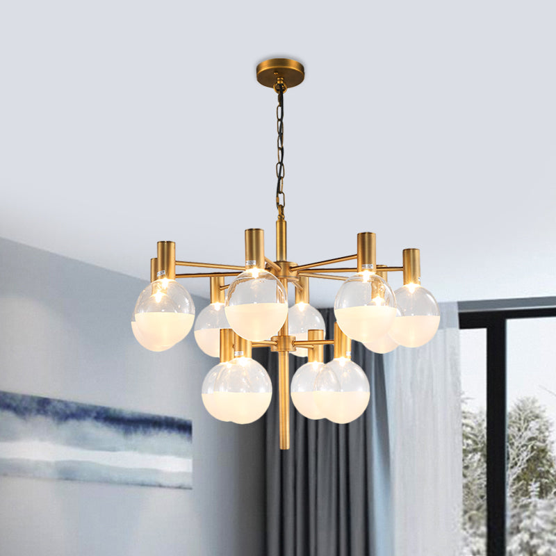 Black/Gold 2-Tier Global Chandelier Lighting Post-Modern 9/12 Lights Clear Glass Led Hanging Ceiling Lamp 12 Gold Clearhalo 'Ceiling Lights' 'Chandeliers' 'Glass shade' 'Glass' 'Modern Chandeliers' 'Modern' Lighting' 598847