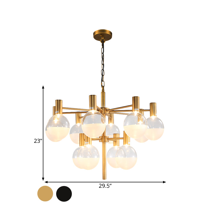 Black/Gold 2-Tier Global Chandelier Lighting Post-Modern 9/12 Lights Clear Glass Led Hanging Ceiling Lamp Clearhalo 'Ceiling Lights' 'Chandeliers' 'Glass shade' 'Glass' 'Modern Chandeliers' 'Modern' Lighting' 598851