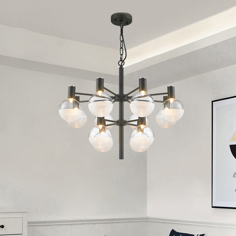 Black/Gold 2-Tier Global Chandelier Lighting Post-Modern 9/12 Lights Clear Glass Led Hanging Ceiling Lamp 12 Black Clearhalo 'Ceiling Lights' 'Chandeliers' 'Glass shade' 'Glass' 'Modern Chandeliers' 'Modern' Lighting' 598852