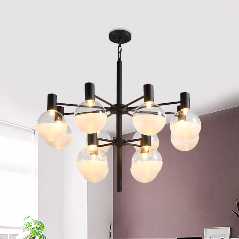 Black/Gold 2-Tier Global Chandelier Lighting Post-Modern 9/12 Lights Clear Glass Led Hanging Ceiling Lamp Clearhalo 'Ceiling Lights' 'Chandeliers' 'Glass shade' 'Glass' 'Modern Chandeliers' 'Modern' Lighting' 598854