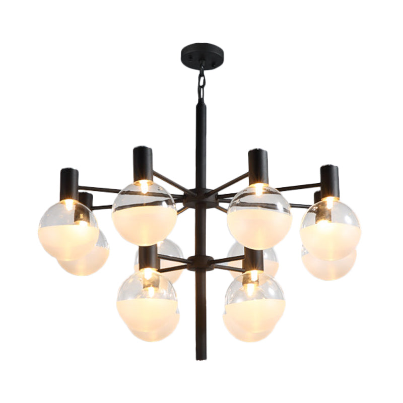 Black/Gold 2-Tier Global Chandelier Lighting Post-Modern 9/12 Lights Clear Glass Led Hanging Ceiling Lamp Clearhalo 'Ceiling Lights' 'Chandeliers' 'Glass shade' 'Glass' 'Modern Chandeliers' 'Modern' Lighting' 598855