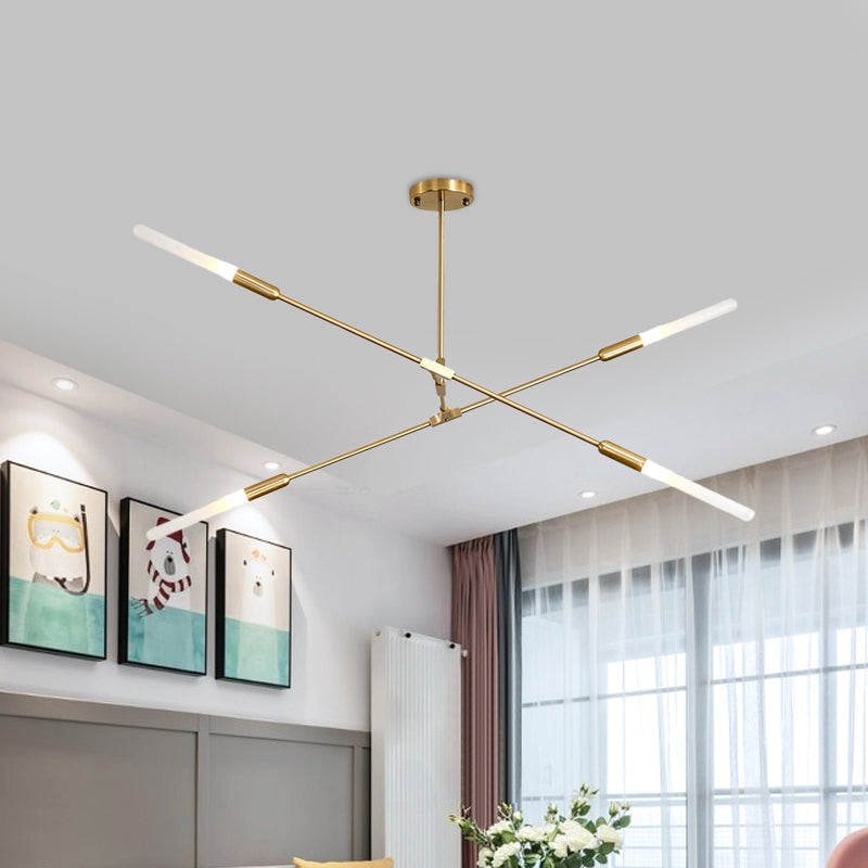 Linear Hanging Fixture Modern Metal 4/6/8 Lights Gold Ceiling Pendant Light with Opal Glass Shade Clearhalo 'Ceiling Lights' 'Chandeliers' 'Modern Chandeliers' 'Modern' Lighting' 598868