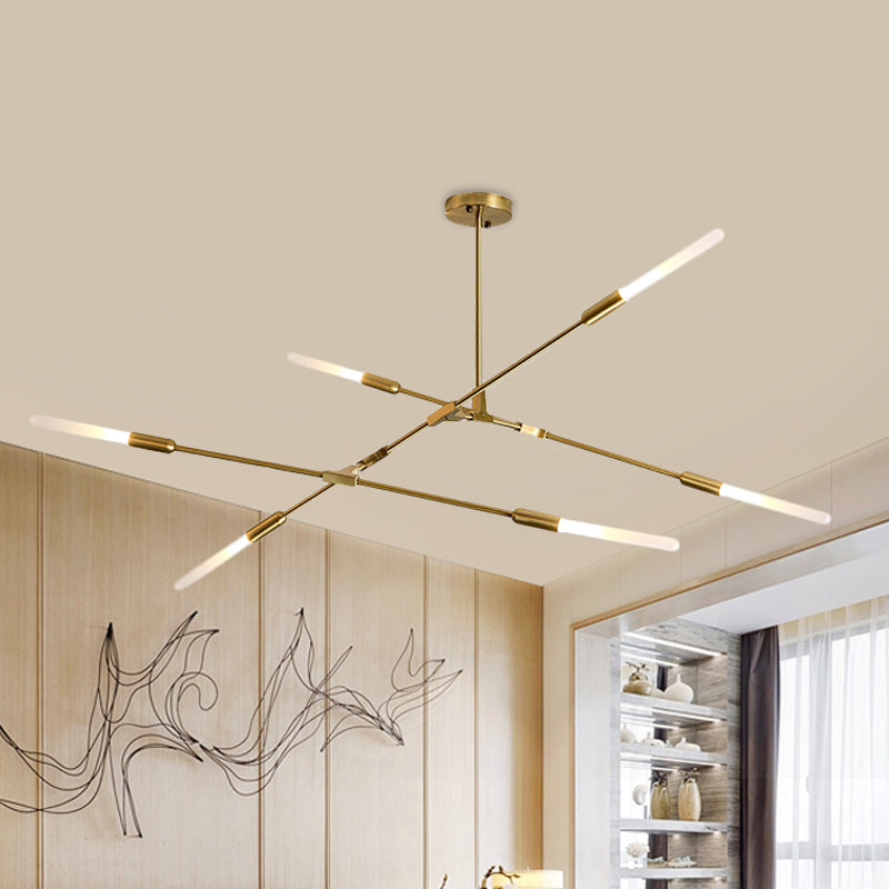 Linear Hanging Fixture Modern Metal 4/6/8 Lights Gold Ceiling Pendant Light with Opal Glass Shade 6 Gold Clearhalo 'Ceiling Lights' 'Chandeliers' 'Modern Chandeliers' 'Modern' Lighting' 598871