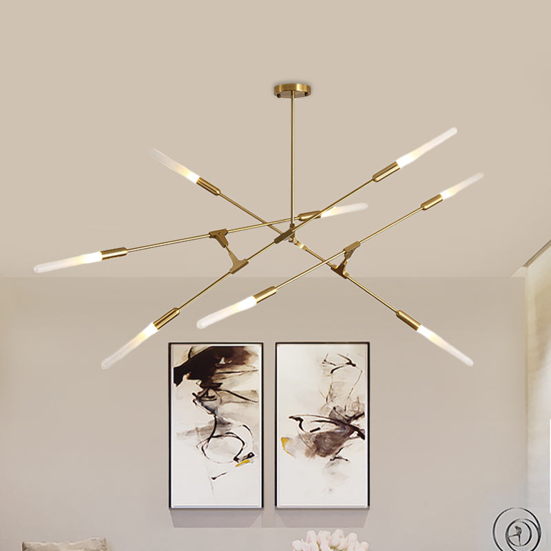 Linear Hanging Fixture Modern Metal 4/6/8 Lights Gold Ceiling Pendant Light with Opal Glass Shade Clearhalo 'Ceiling Lights' 'Chandeliers' 'Modern Chandeliers' 'Modern' Lighting' 598877