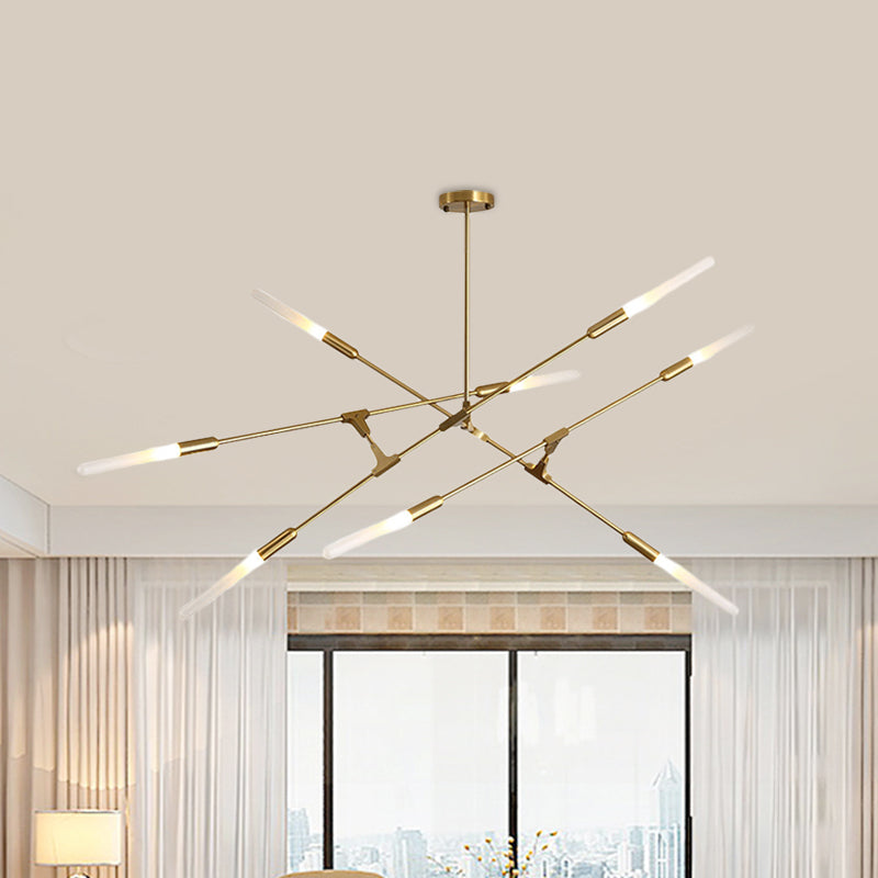 Linear Hanging Fixture Modern Metal 4/6/8 Lights Gold Ceiling Pendant Light with Opal Glass Shade Clearhalo 'Ceiling Lights' 'Chandeliers' 'Modern Chandeliers' 'Modern' Lighting' 598878