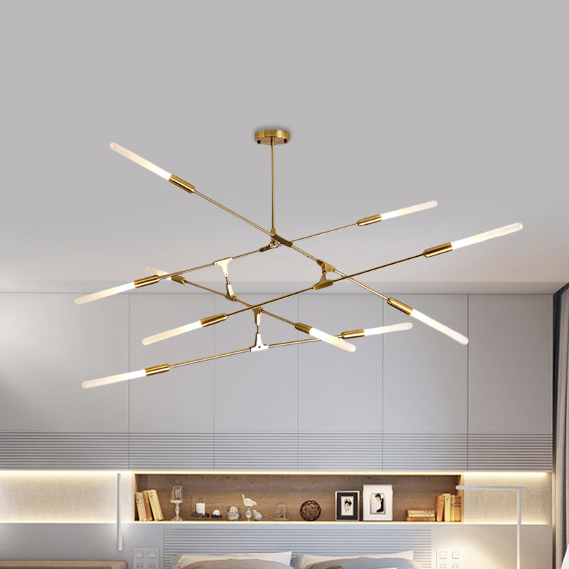 Linear Hanging Fixture Modern Metal 4/6/8 Lights Gold Ceiling Pendant Light with Opal Glass Shade Clearhalo 'Ceiling Lights' 'Chandeliers' 'Modern Chandeliers' 'Modern' Lighting' 598883