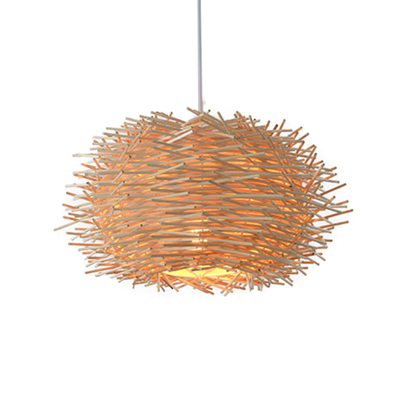 Wood Bird Nest Hanging Light Farmhouse Single Light Luminaire Lighting in Brown/Wood for Cafe Restaurant Clearhalo 'Ceiling Lights' 'Pendant Lights' 'Pendants' Lighting' 599074