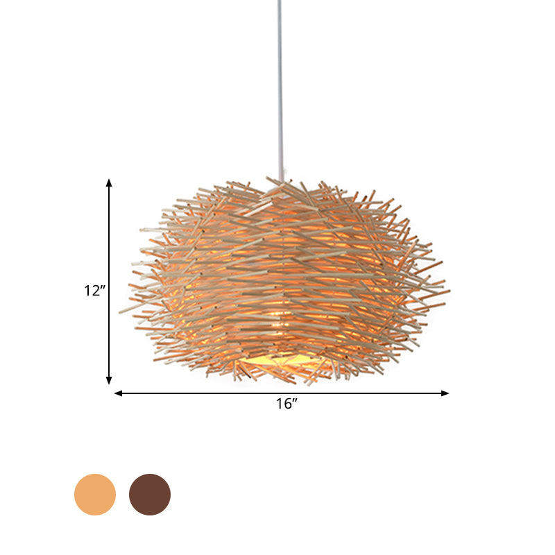 Wood Bird Nest Hanging Light Farmhouse Single Light Luminaire Lighting in Brown/Wood for Cafe Restaurant Clearhalo 'Ceiling Lights' 'Pendant Lights' 'Pendants' Lighting' 599076