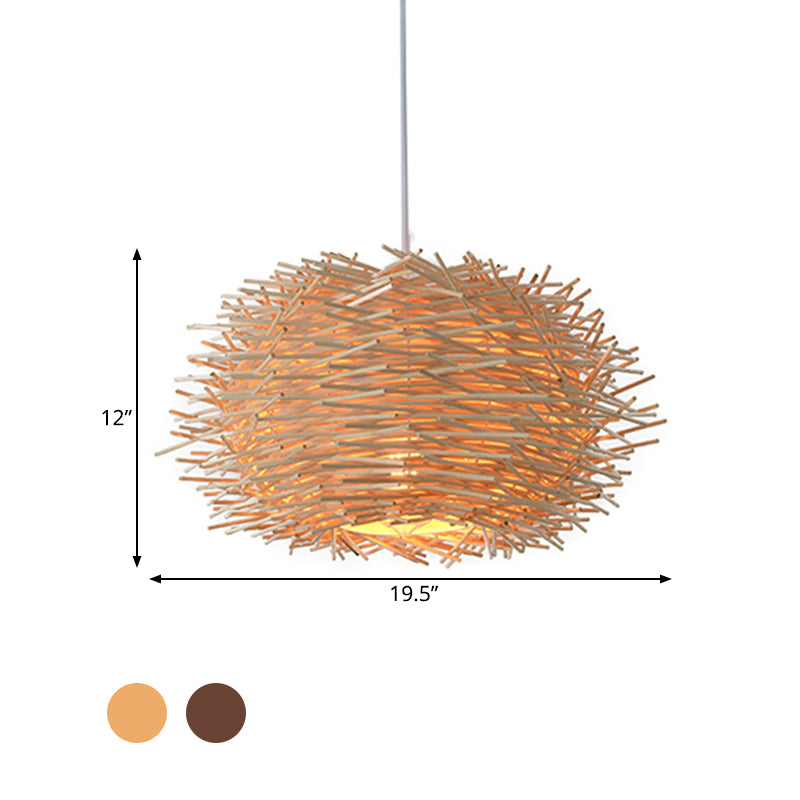 Wood Bird Nest Hanging Light Farmhouse Single Light Luminaire Lighting in Brown/Wood for Cafe Restaurant Clearhalo 'Ceiling Lights' 'Pendant Lights' 'Pendants' Lighting' 599077