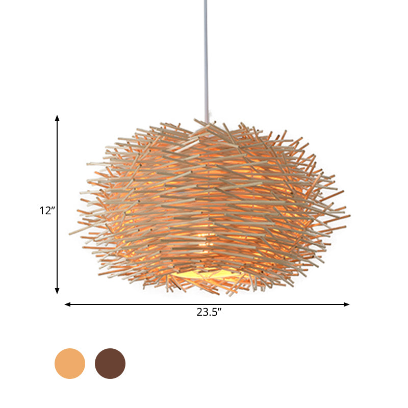 Wood Bird Nest Hanging Light Farmhouse Single Light Luminaire Lighting in Brown/Wood for Cafe Restaurant Clearhalo 'Ceiling Lights' 'Pendant Lights' 'Pendants' Lighting' 599078