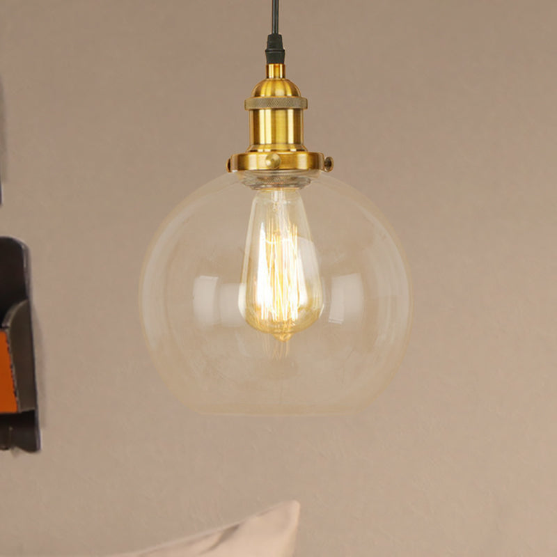 Brass/Copper/Rust 1 Light Hanging Ceiling Light Vintage Clear Glass Globe Pendant Lighting for Dining Room Brass Clearhalo 'Ceiling Lights' 'Glass shade' 'Glass' 'Industrial Pendants' 'Industrial' 'Middle Century Pendants' 'Pendant Lights' 'Pendants' 'Tiffany' Lighting' 599290