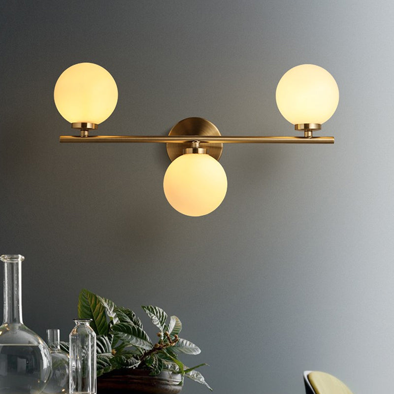 Gold Round Wall Sconce Modernist 3 Lights White Glass Led Flush Mount Wall Sconce with Linear Design Gold Clearhalo 'Cast Iron' 'Glass' 'Industrial' 'Modern wall lights' 'Modern' 'Tiffany' 'Traditional wall lights' 'Wall Lamps & Sconces' 'Wall Lights' Lighting' 599360