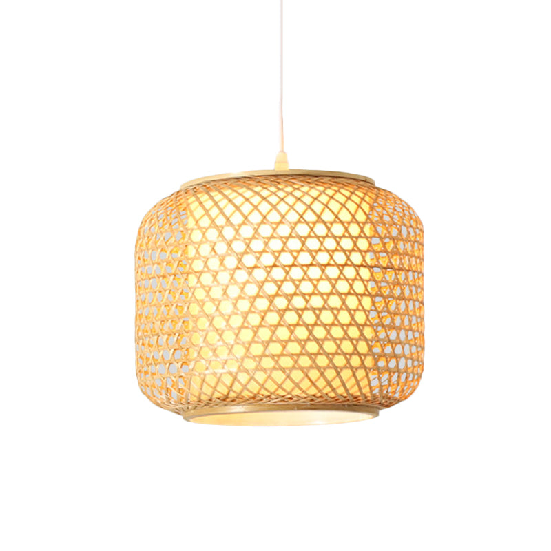 Weave Bucket Shade Hanging Pendant Light Rustic 1 Head Drop Light in Wood for Restaurant Clearhalo 'Ceiling Lights' 'Pendant Lights' 'Pendants' Lighting' 599467