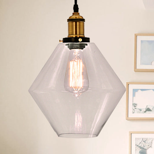 Brass 1 Light Pendant Lighting Industrial Clear Glass Geometric Hanging Lamp for Indoor Clear Clearhalo 'Ceiling Lights' 'Chandeliers' 'Glass shade' 'Glass' 'Industrial Pendants' 'Industrial' 'Middle Century Pendants' 'Pendant Lights' 'Pendants' 'Tiffany' Lighting' 599478