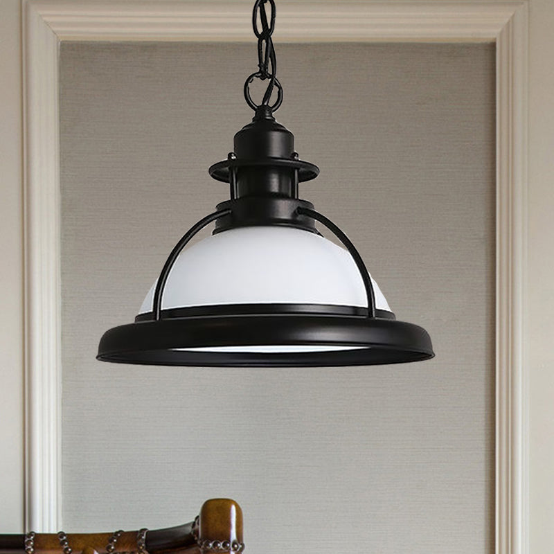 Black One Light Hanging Ceiling Light Vintage White/Green Glass Dome Pendant Lighting for Dining Room White Clearhalo 'Ceiling Lights' 'Glass shade' 'Glass' 'Industrial Pendants' 'Industrial' 'Middle Century Pendants' 'Pendant Lights' 'Pendants' 'Tiffany' Lighting' 599563