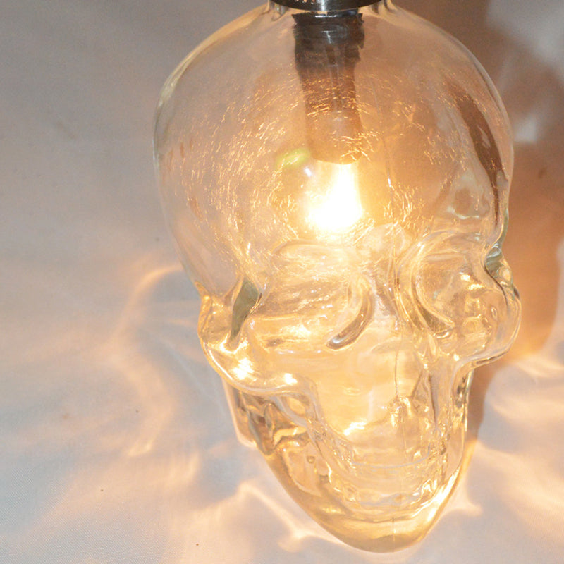 Skull Shade Bar Hanging Light Kit Industrial Clear Glass 1 Light Black Pendant Lighting Clearhalo 'Ceiling Lights' 'Glass shade' 'Glass' 'Industrial Pendants' 'Industrial' 'Middle Century Pendants' 'Pendant Lights' 'Pendants' 'Tiffany' Lighting' 599659