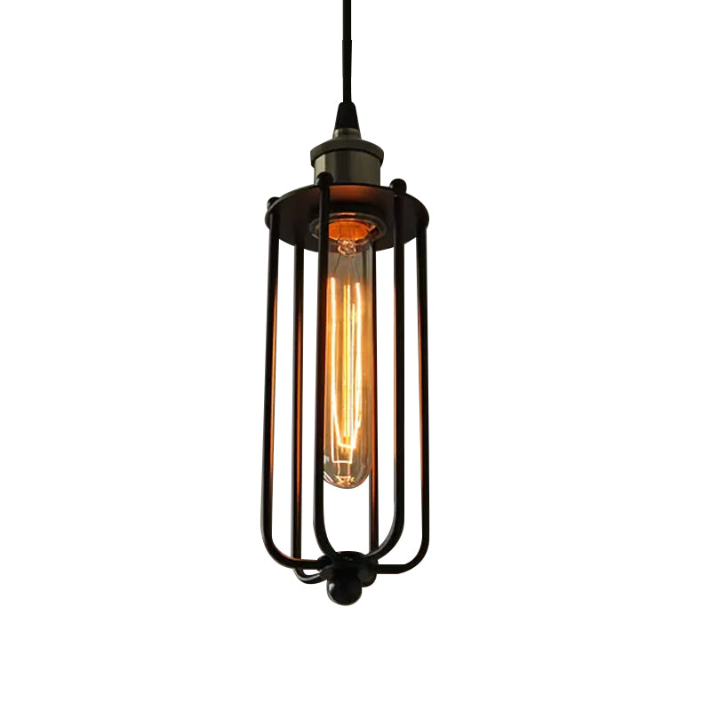 Metallic Matte Black Pendant Lamp Cylinder Cage Shade 1 Light Vintage Style Hanging Fixture Clearhalo 'Art Deco Pendants' 'Black' 'Cast Iron' 'Ceiling Lights' 'Ceramic' 'Crystal' 'Industrial Pendants' 'Industrial' 'Metal' 'Middle Century Pendants' 'Pendant Lights' 'Pendants' 'Rustic Pendants' 'Tiffany' Lighting' 599663