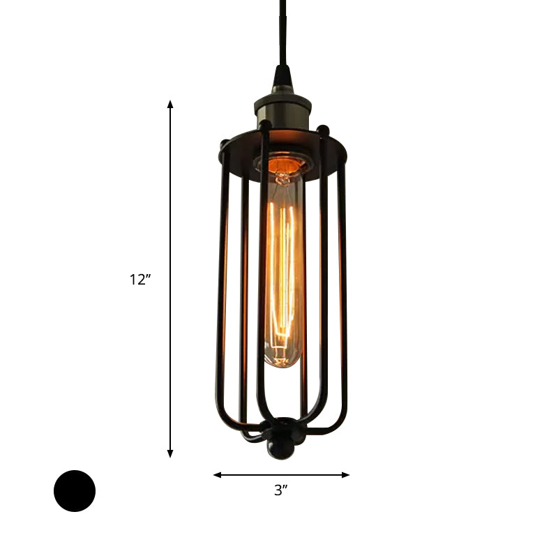 Metallic Matte Black Pendant Lamp Cylinder Cage Shade 1 Light Vintage Style Hanging Fixture Clearhalo 'Art Deco Pendants' 'Black' 'Cast Iron' 'Ceiling Lights' 'Ceramic' 'Crystal' 'Industrial Pendants' 'Industrial' 'Metal' 'Middle Century Pendants' 'Pendant Lights' 'Pendants' 'Rustic Pendants' 'Tiffany' Lighting' 599664