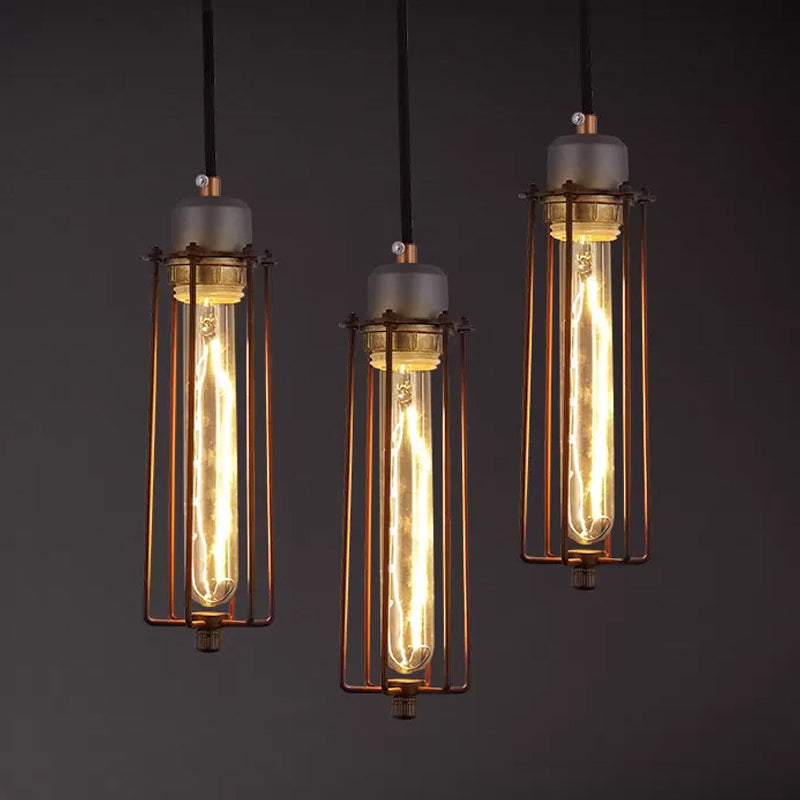 Metal Tube Pendant Light Vintage Style 1 Head Restaurant Ceiling Fixture with Wire Cage and Adjustable Cord in Black Clearhalo 'Ceiling Lights' 'Modern Pendants' 'Modern' 'Pendant Lights' 'Pendants' Lighting' 599667