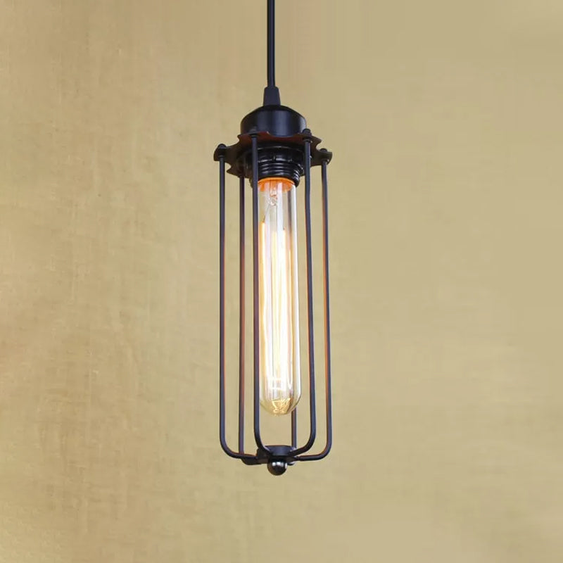 Black Finish 1 Light Ceiling Light Farmhouse Stylish Metallic Wire Cage Pendant Ceiling Light for Hallway Black Clearhalo 'Ceiling Lights' 'Modern Pendants' 'Modern' 'Pendant Lights' 'Pendants' Lighting' 599670