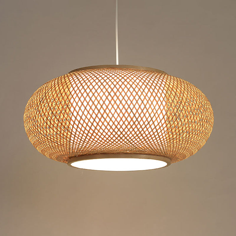 Bamboo Lantern Suspended Light Asian Single Head Hanging Lamp with Fabric Cylinder Shade Inside Clearhalo 'Ceiling Lights' 'Pendant Lights' 'Pendants' Lighting' 599701