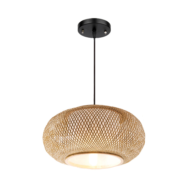 Bamboo Lantern Suspended Light Asian Single Head Hanging Lamp with Fabric Cylinder Shade Inside Clearhalo 'Ceiling Lights' 'Pendant Lights' 'Pendants' Lighting' 599702