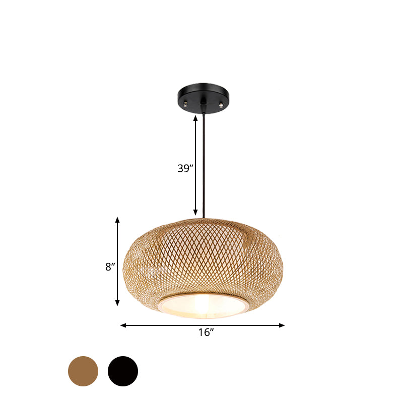 Bamboo Lantern Suspended Light Asian Single Head Hanging Lamp with Fabric Cylinder Shade Inside Clearhalo 'Ceiling Lights' 'Pendant Lights' 'Pendants' Lighting' 599703