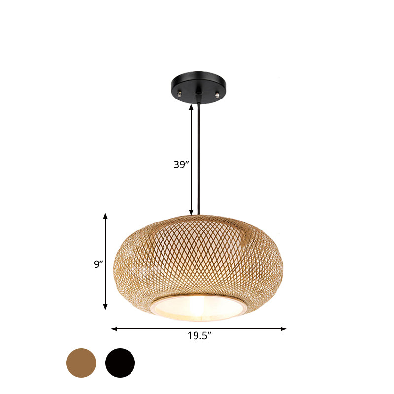 Bamboo Lantern Suspended Light Asian Single Head Hanging Lamp with Fabric Cylinder Shade Inside Clearhalo 'Ceiling Lights' 'Pendant Lights' 'Pendants' Lighting' 599704