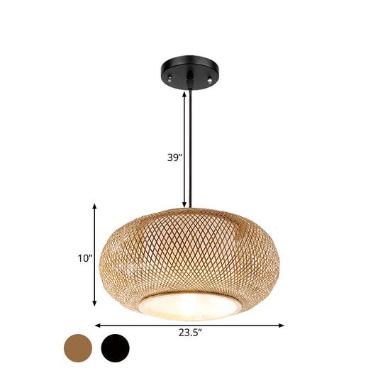 Bamboo Lantern Suspended Light Asian Single Head Hanging Lamp with Fabric Cylinder Shade Inside Clearhalo 'Ceiling Lights' 'Pendant Lights' 'Pendants' Lighting' 599705