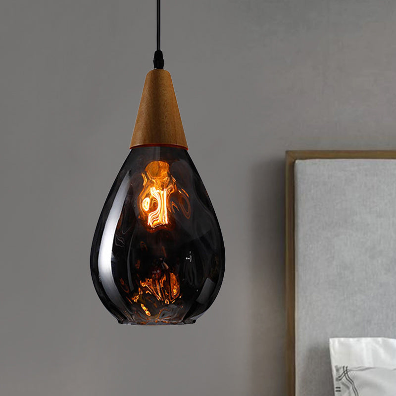 6"/8" Wide Teardrop Pendant Lamp Modernist Style Amber/Clear Dimpled Glass 1 Light Indoor Hanging Light Fixture Smoke Gray 6" Clearhalo 'Ceiling Lights' 'Glass shade' 'Glass' 'Modern Pendants' 'Modern' 'Pendant Lights' 'Pendants' Lighting' 599710