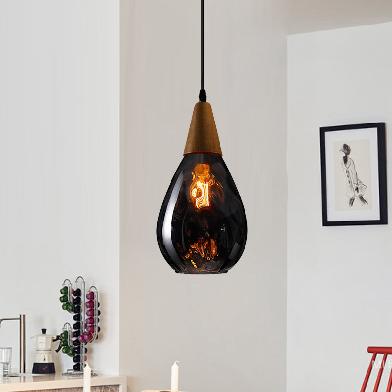 6"/8" Wide Teardrop Pendant Lamp Modernist Style Amber/Clear Dimpled Glass 1 Light Indoor Hanging Light Fixture Clearhalo 'Ceiling Lights' 'Glass shade' 'Glass' 'Modern Pendants' 'Modern' 'Pendant Lights' 'Pendants' Lighting' 599712