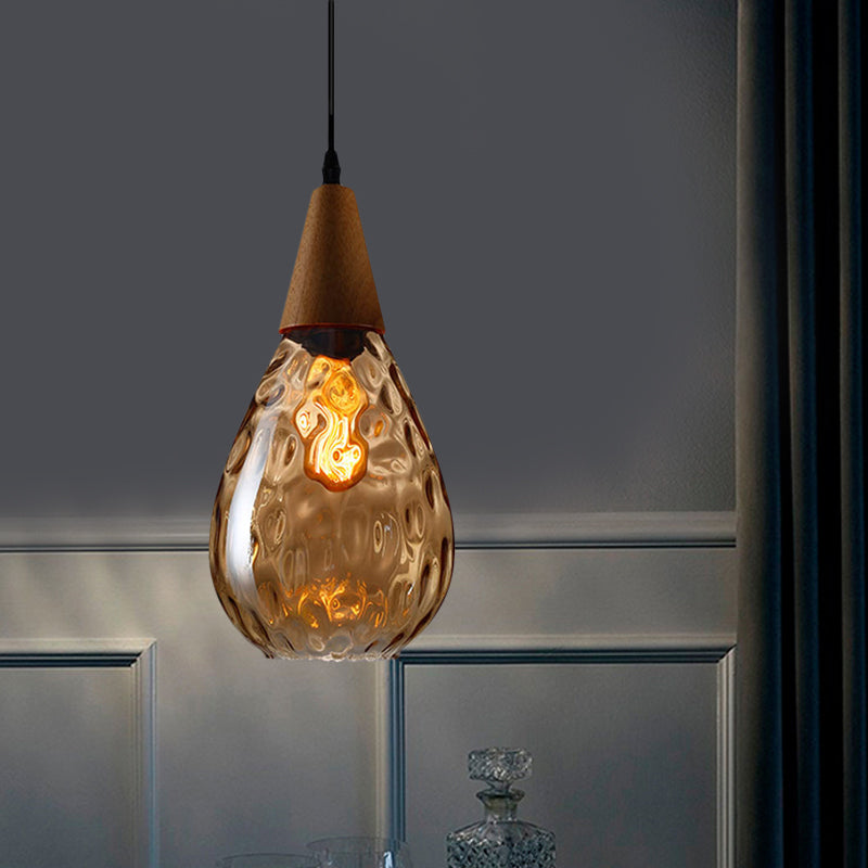 6"/8" Wide Teardrop Pendant Lamp Modernist Style Amber/Clear Dimpled Glass 1 Light Indoor Hanging Light Fixture Clearhalo 'Ceiling Lights' 'Glass shade' 'Glass' 'Modern Pendants' 'Modern' 'Pendant Lights' 'Pendants' Lighting' 599716