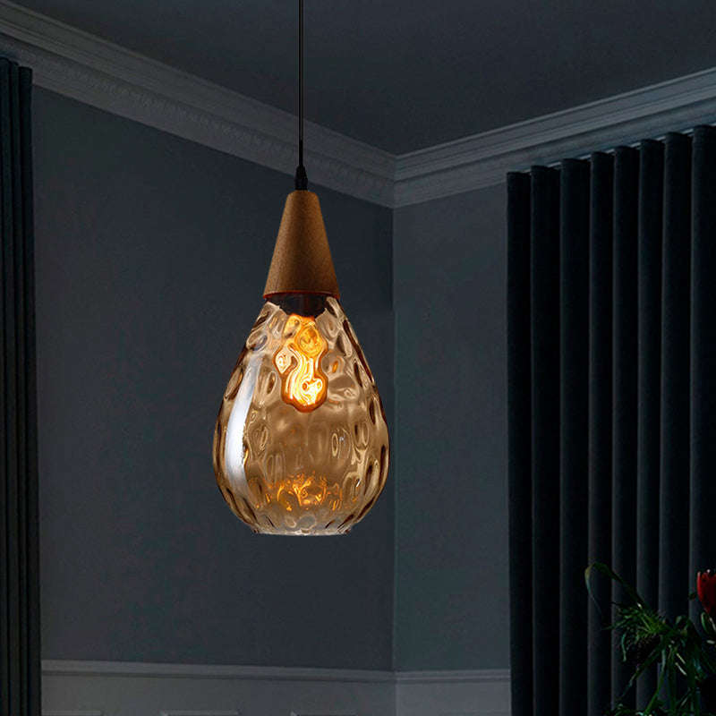 6"/8" Wide Teardrop Pendant Lamp Modernist Style Amber/Clear Dimpled Glass 1 Light Indoor Hanging Light Fixture Clearhalo 'Ceiling Lights' 'Glass shade' 'Glass' 'Modern Pendants' 'Modern' 'Pendant Lights' 'Pendants' Lighting' 599717