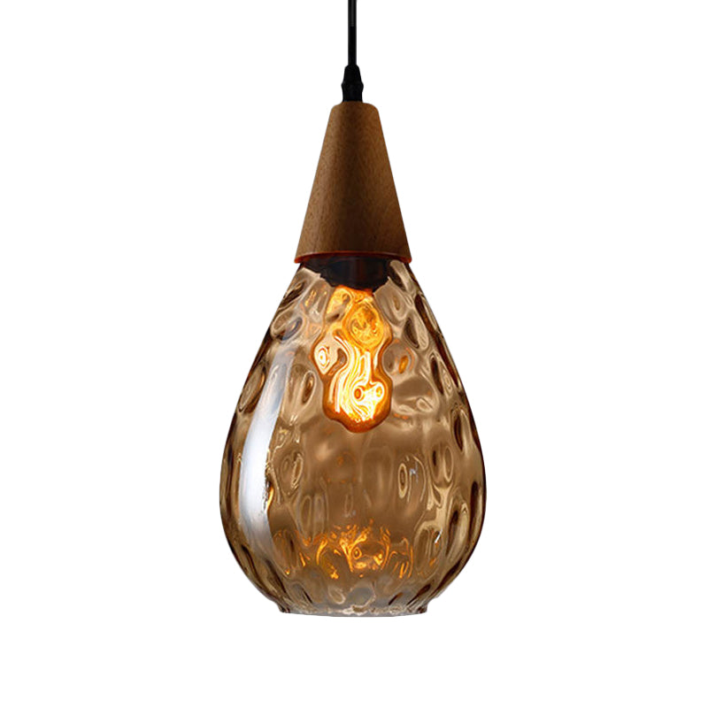 6"/8" Wide Teardrop Pendant Lamp Modernist Style Amber/Clear Dimpled Glass 1 Light Indoor Hanging Light Fixture Clearhalo 'Ceiling Lights' 'Glass shade' 'Glass' 'Modern Pendants' 'Modern' 'Pendant Lights' 'Pendants' Lighting' 599718