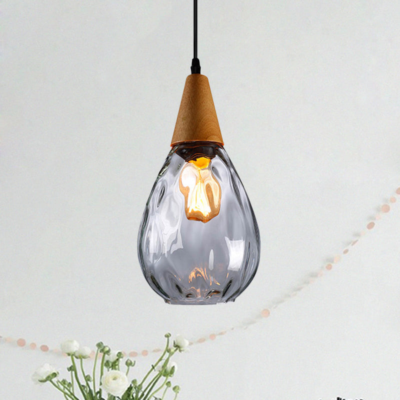 6"/8" Wide Teardrop Pendant Lamp Modernist Style Amber/Clear Dimpled Glass 1 Light Indoor Hanging Light Fixture Clear 6" Clearhalo 'Ceiling Lights' 'Glass shade' 'Glass' 'Modern Pendants' 'Modern' 'Pendant Lights' 'Pendants' Lighting' 599719